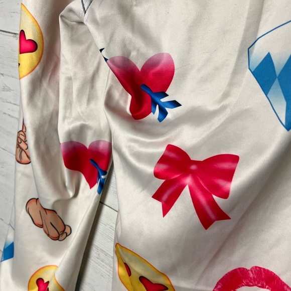 Women's White Heart Emoji Jogger Sweatpants L Pink Happy Face Print Cute Comfy - Picture 5 of 10